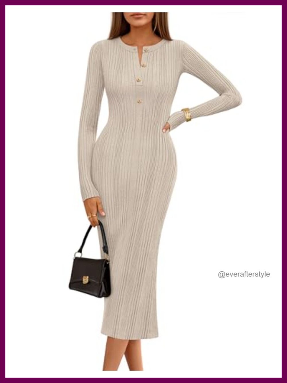 Long Sleeve Ribbed Knit Bodycon Sweater Dress Button Down Midi